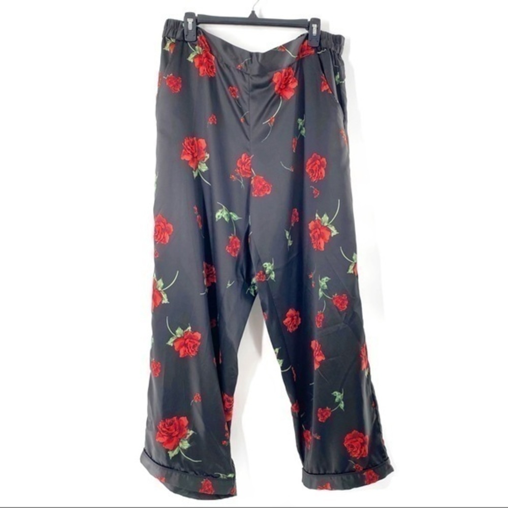 INC Women’s Satin Black Floral Pajama sleep pant-XXL